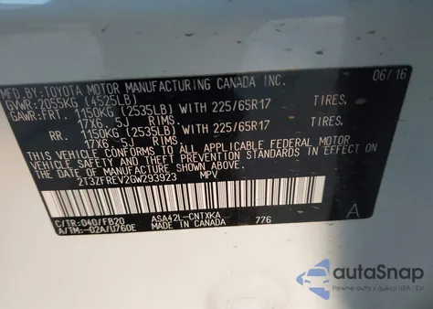 2016 Toyota Rav4 Le from USA, damaged, VIN 2T3ZFREV2GW293923